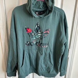 adidas Green Pullover Hoodie with Floral Trefoil